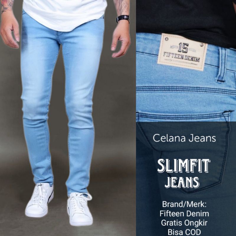 Celana Jeans pria cowo cowok Panjang pensil slimfit skinny (Promo Ramadhan Sale)-Biru Muda/BiruTerang