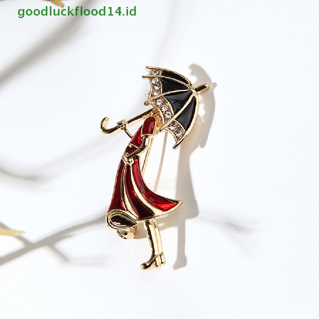 [GOOGFOUR] Enamel Kristal Berlian Imitasi Gadis Memakai Payung Kerah Bros Pin Perhiasan Hadiah [TOP]