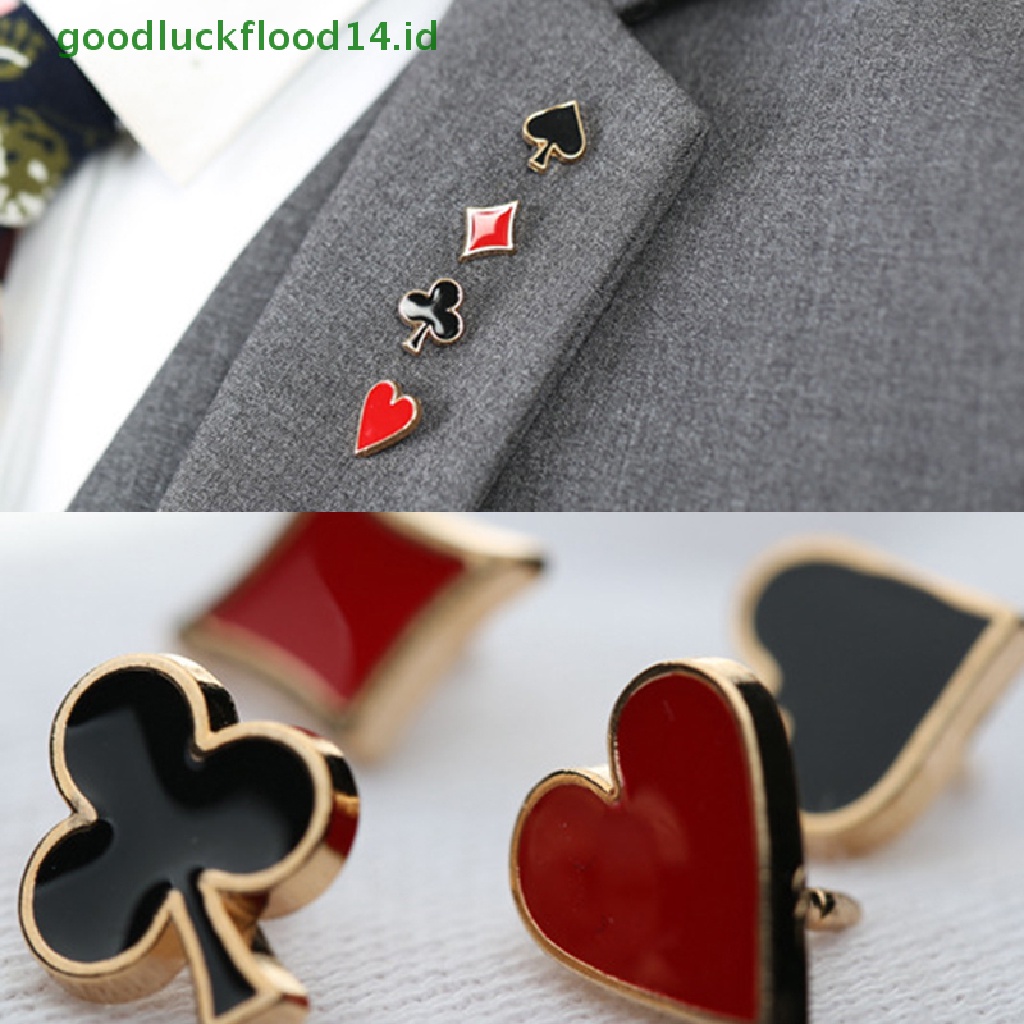 [GOOGFOUR] 4 Pcs Kartun Poker Kerah Pin Pakaian Bros Ransel Kerah Lencana Perhiasan [TOP]