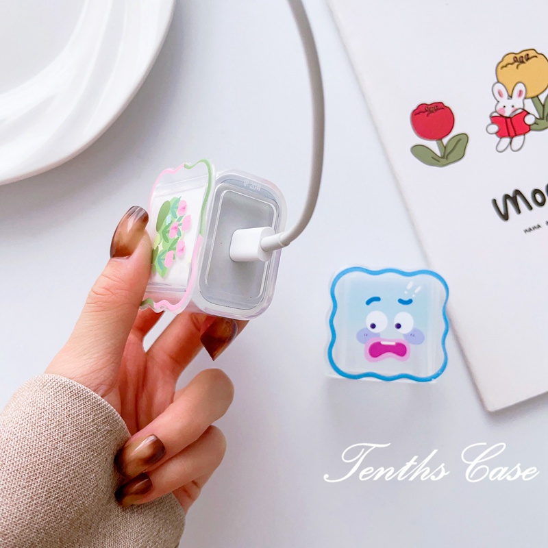 18w-20w Lengan Pelindung Kabel Data Kartun Ekspresi Lucu Tiga Beruang Kecil pink Pola tulip charger case Pelindung Jalur Pengisian Kawat Berliku anti Putus