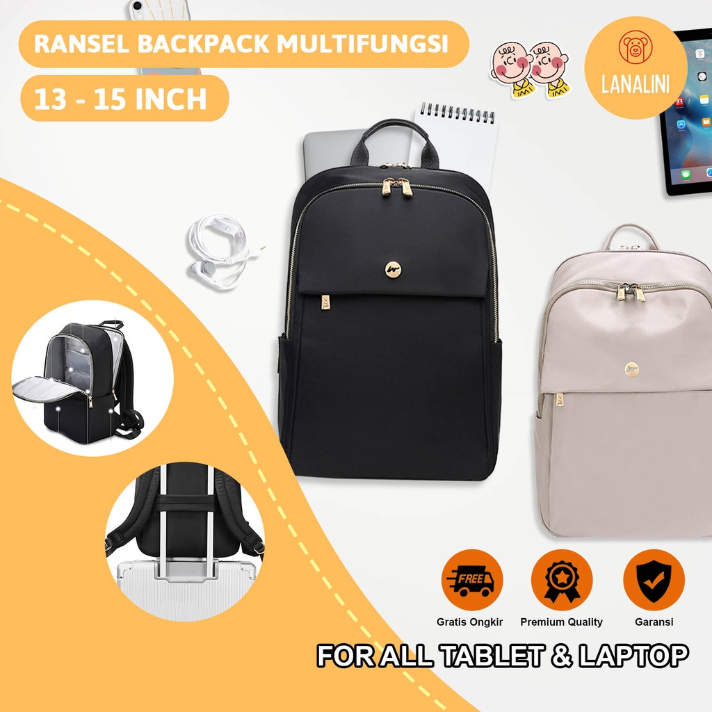 Tas Ransel Backpack Multifungsi Laptop Kuliah Kerja Sekolah Cewek Cewe Wanita Macbook Air Pro Asus Acer Lenovo HP Huawei Vivobook 11 12 13 14 15 15,6 inch Anti Air Tahan Air Waterproof Warna Pink Pastel Hitam Black Slot Sekat Banyak Korean Model Murah