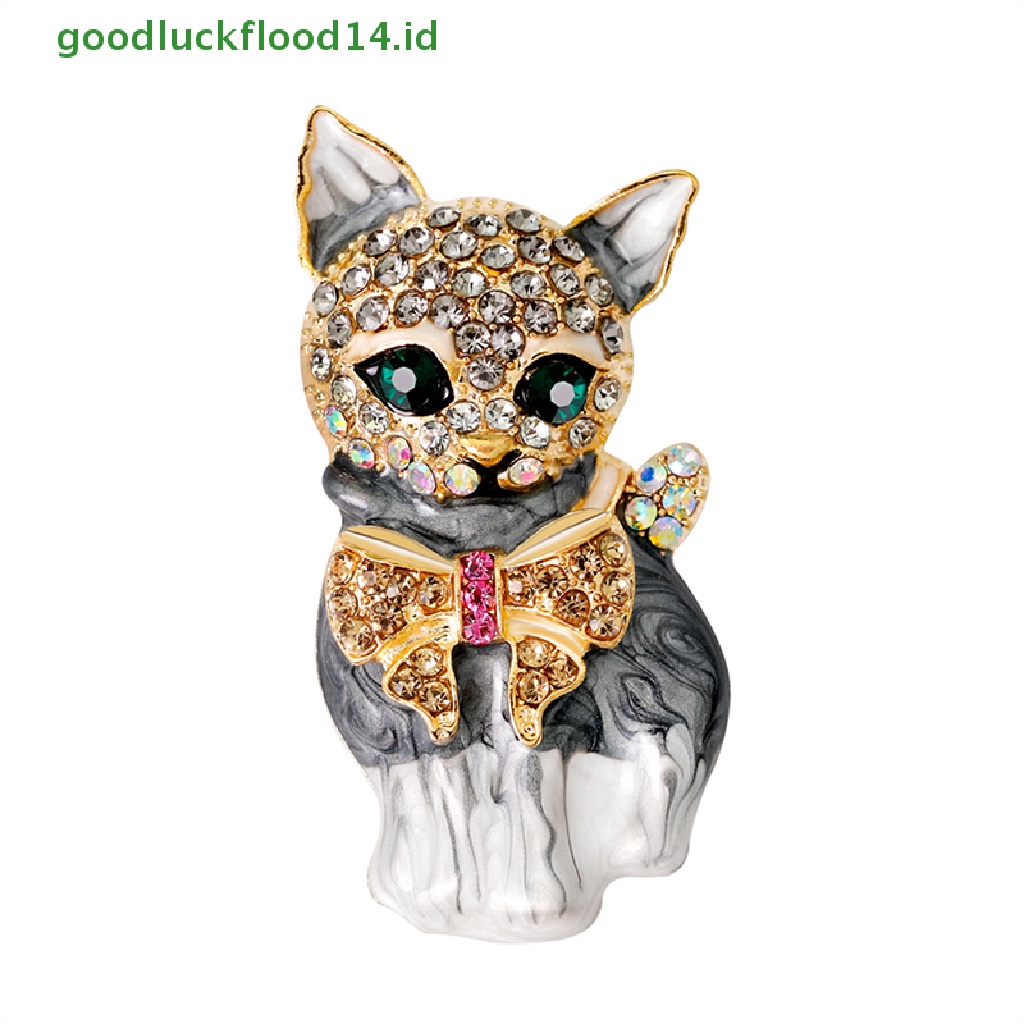 [GOOGFOUR] Enamel Baru Kristal Mata Hijau Kartun Kucing Bros Pin Perhiasan Tas Ornamen Hadiah [TOP]