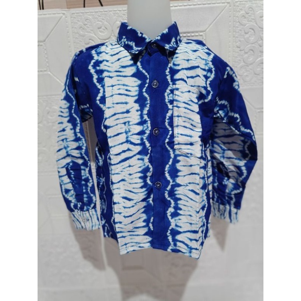 BAJU BATIK LENGAN PANJANG/BATIK PRINTING BIRU TANGAN PANJANG/BATIK SERAGAM SEKOLAH