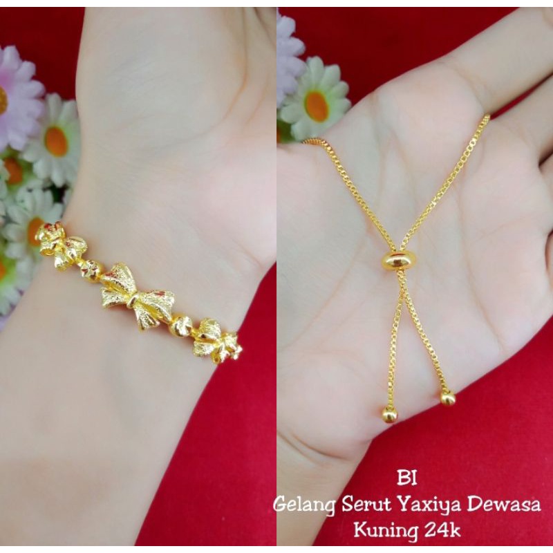 gelang serut pita 3 lapis emas 24k