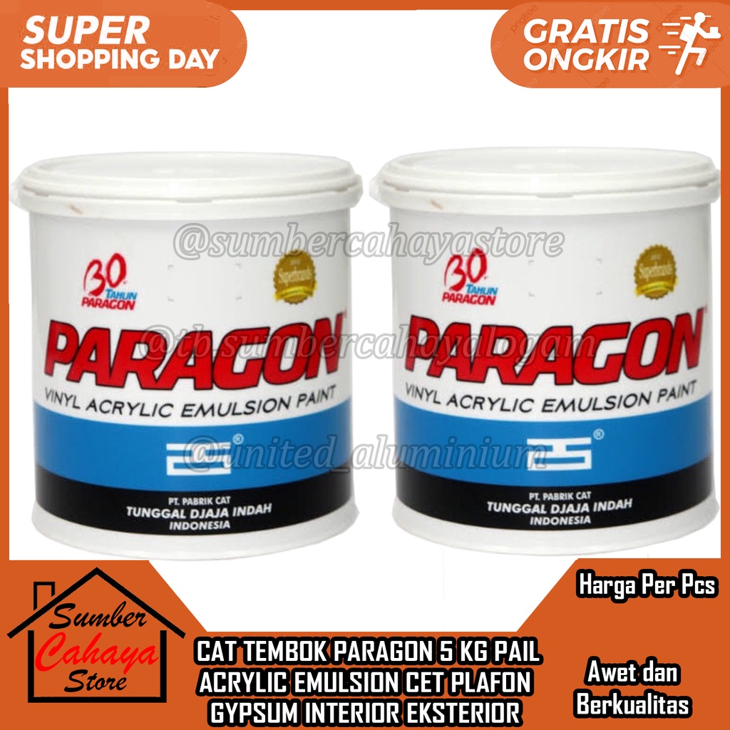 PARAGON CAT TEMBOK 5 KG 5KG DINDING LUAR DALAM PRAGON VINYL ACRYLIC EMULSION CET PLAFON GYPSUM EKSTE