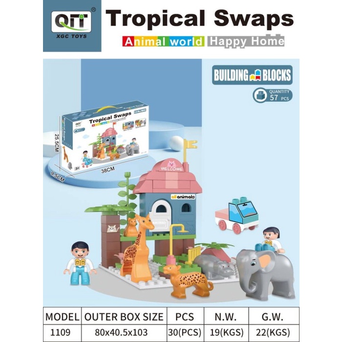 MAINAN ANAK BUILDING BLOCKS RUMAH BINATANG HAPPY HOME TROPICAL SWAPS