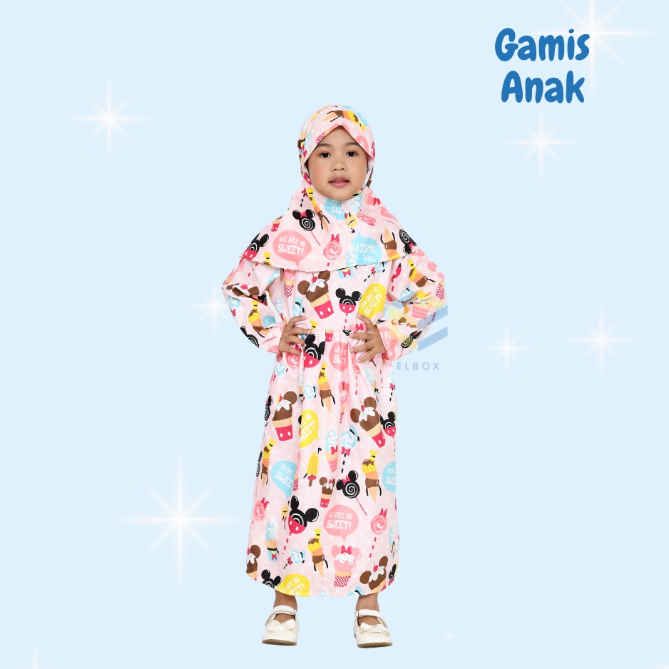 ELBOX Set Gamis anak karakter  1 sampai 6 tahun/ gamis anak / gamis anak perempuan / baju muslim anak/baju anak/setelan anak/set anak perempuan