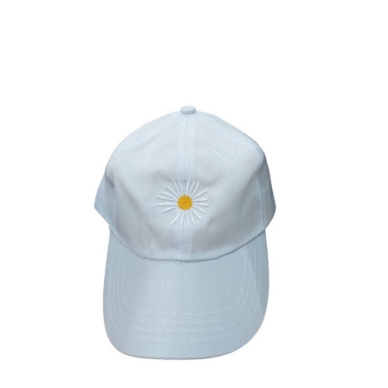 [PART 1] COD Topi Baseball Sport  Bordir / Topi Bucket Polos Pria / Wanita Distro Korea-Daisy Putih
