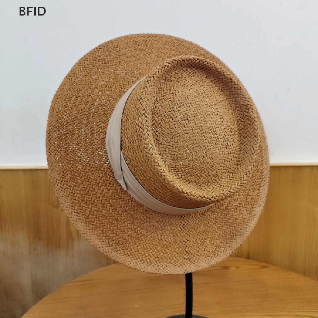 [BFID] Topi Jerami Alami Topi Pantai Pria Topi Cekung Datar Pelindung Visor Topi Perahu Matahari [ID]