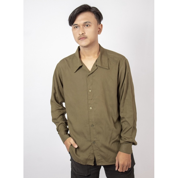 HipNop Long Shirt Rayon Polos Kemeja Pria Polos Lengan Panjang