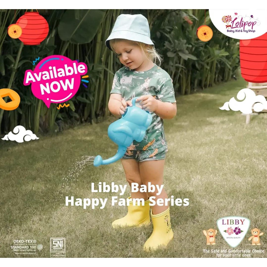 LIBBY Setelan Oblong Cotton Rib Pendek - Celana Pendek Series Boy Motif Happy Farm (1stel)