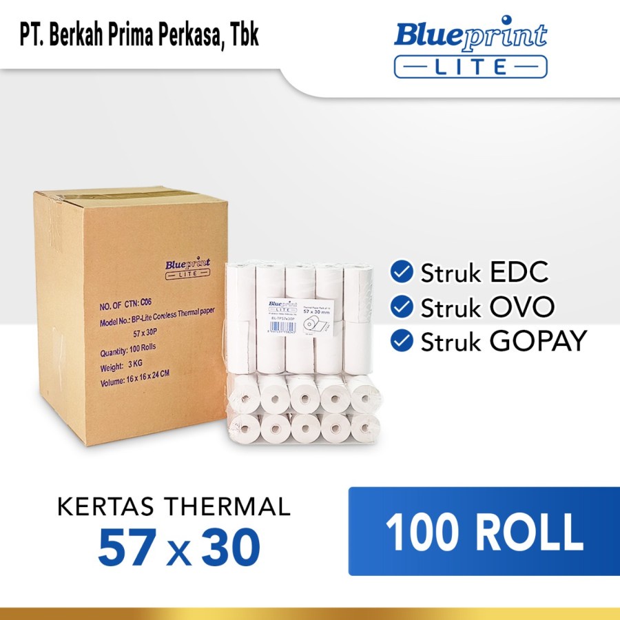 

Kertas Thermal Kasir Struk EDC BLUEPRINT Lite 57x30 , 57 X 30 - 1 Dus