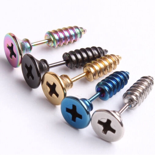 Hot Sale/1Pasang Unisex KPOP BTS EXO Punk Stainless Steel Screw Ear Studs Earrings/Penjualan Panas