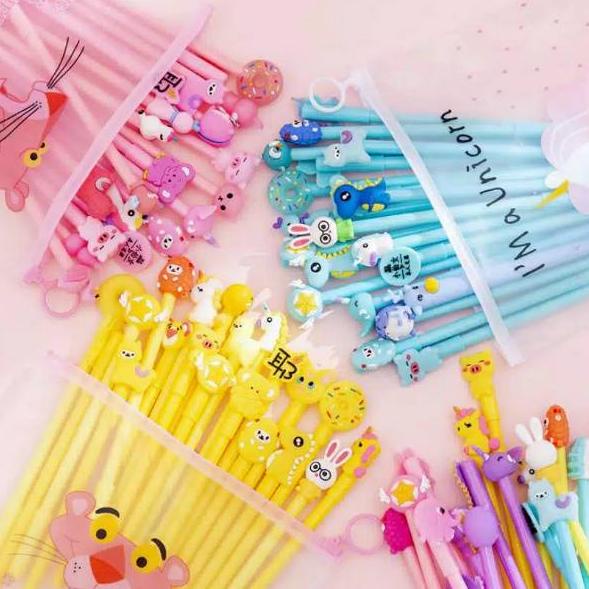 

New Product (12pcs atau 20pcs) Pen karakter/pen fancy/pen kantong/pen mix /pen dapet pouch/pen 12/20pcs + dompet