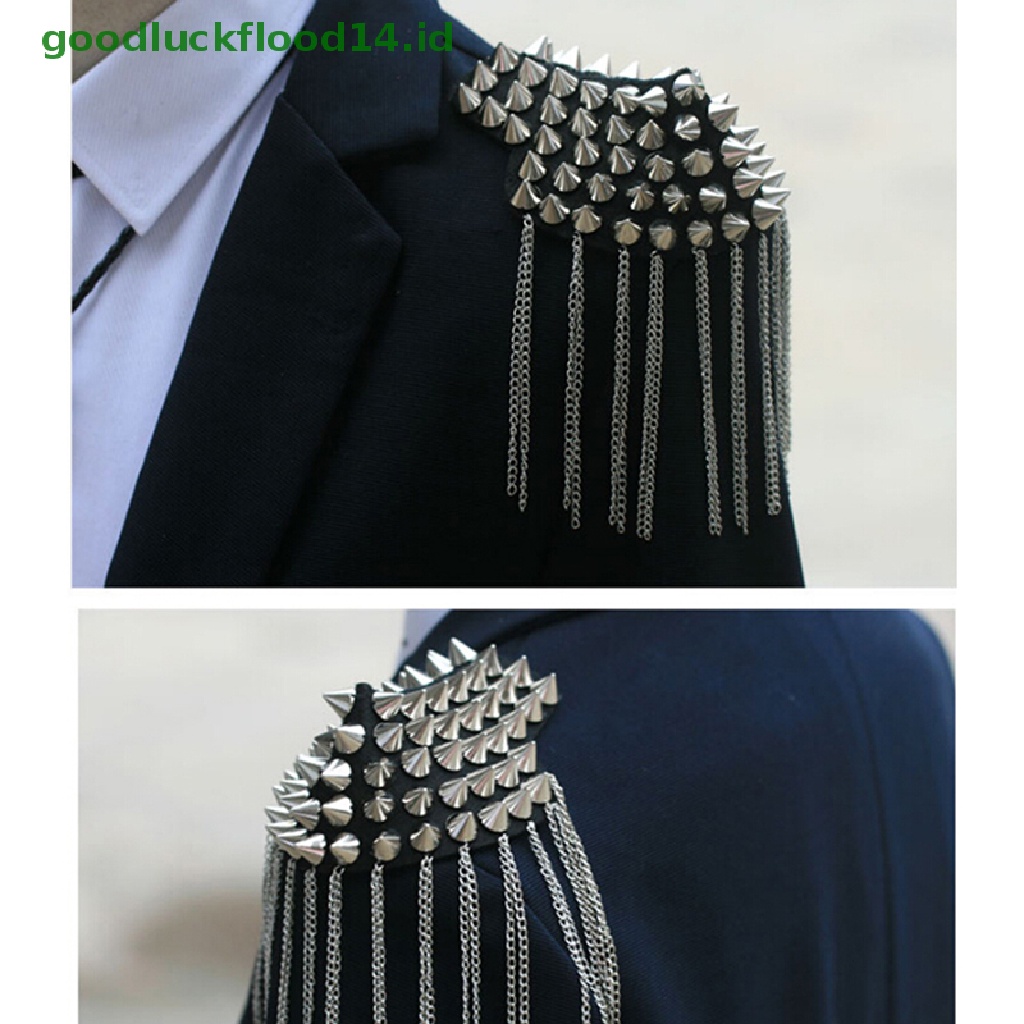 [GOOGFOUR] 1pc Vintage Rivet Rumbai Link Rantai Papan Epaulet Lencana Bahu Bros Punk [TOP]