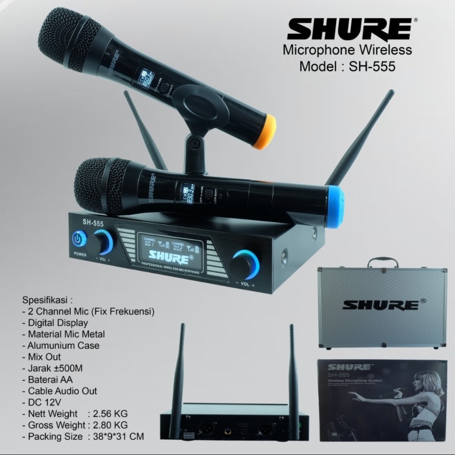 MIC WIRELESS SHURE SH555/SH 555 FREE KOPER ( 2MIC PEGANG )