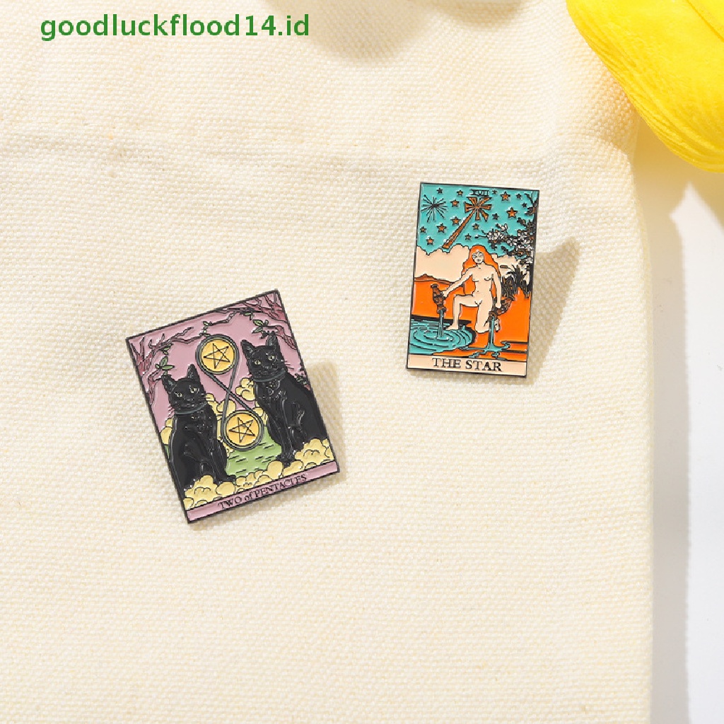 [GOOGFOUR] Kartu Tarot Kreatif Tetesan Minyak Bros Pin Kucing Hitam Denim Tas Hadiah Pakaian Decor [TOP]