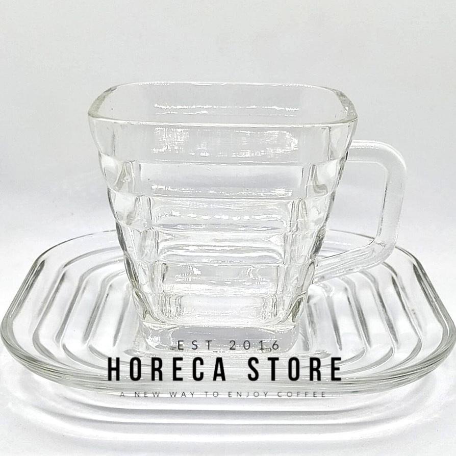 Gelas Kopi 170ml Free Piring Tatakan / Cappuccino Latte Espresso Glass / Cangkir Teh Kopi Kaca Benin