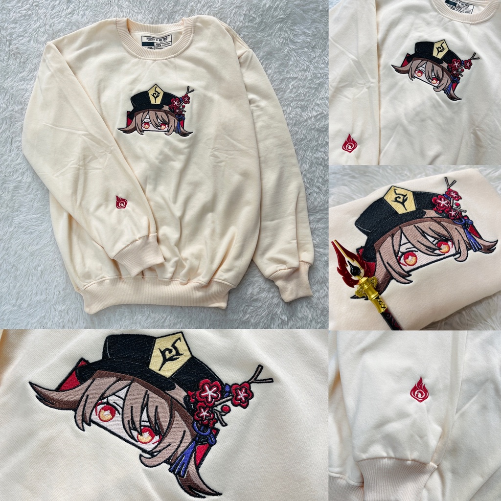 Sweater Crewneck Hutao Embroidery Genshin Impact Gaming Anime Premium Unisex Hu Tao