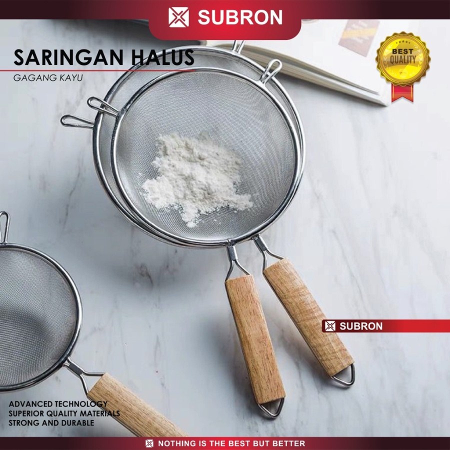 Saringan Stainless Halus 12cm 14cm 16cm Pegangan Kayu Tebal - SUBRON