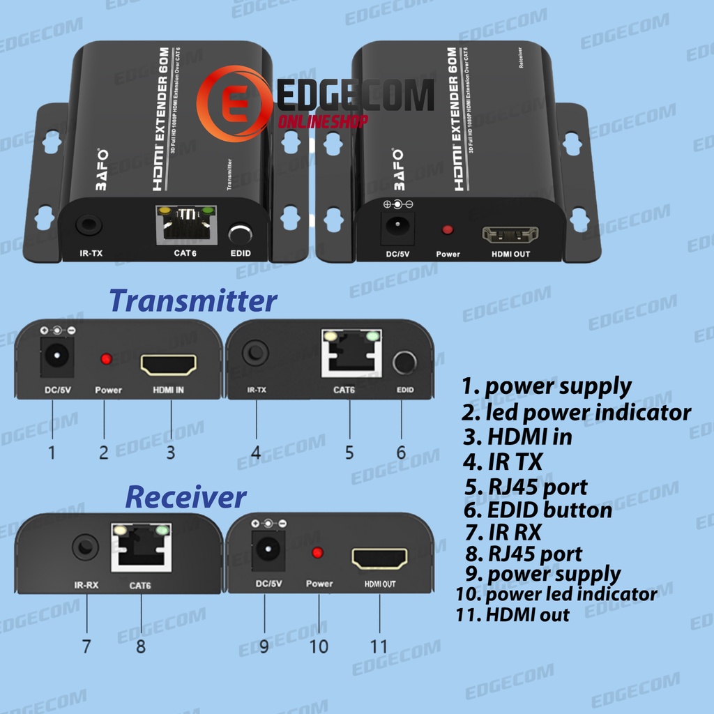 BAFO HDMI Extender Via UTP 60 Meter BF-372B ORIGINAL