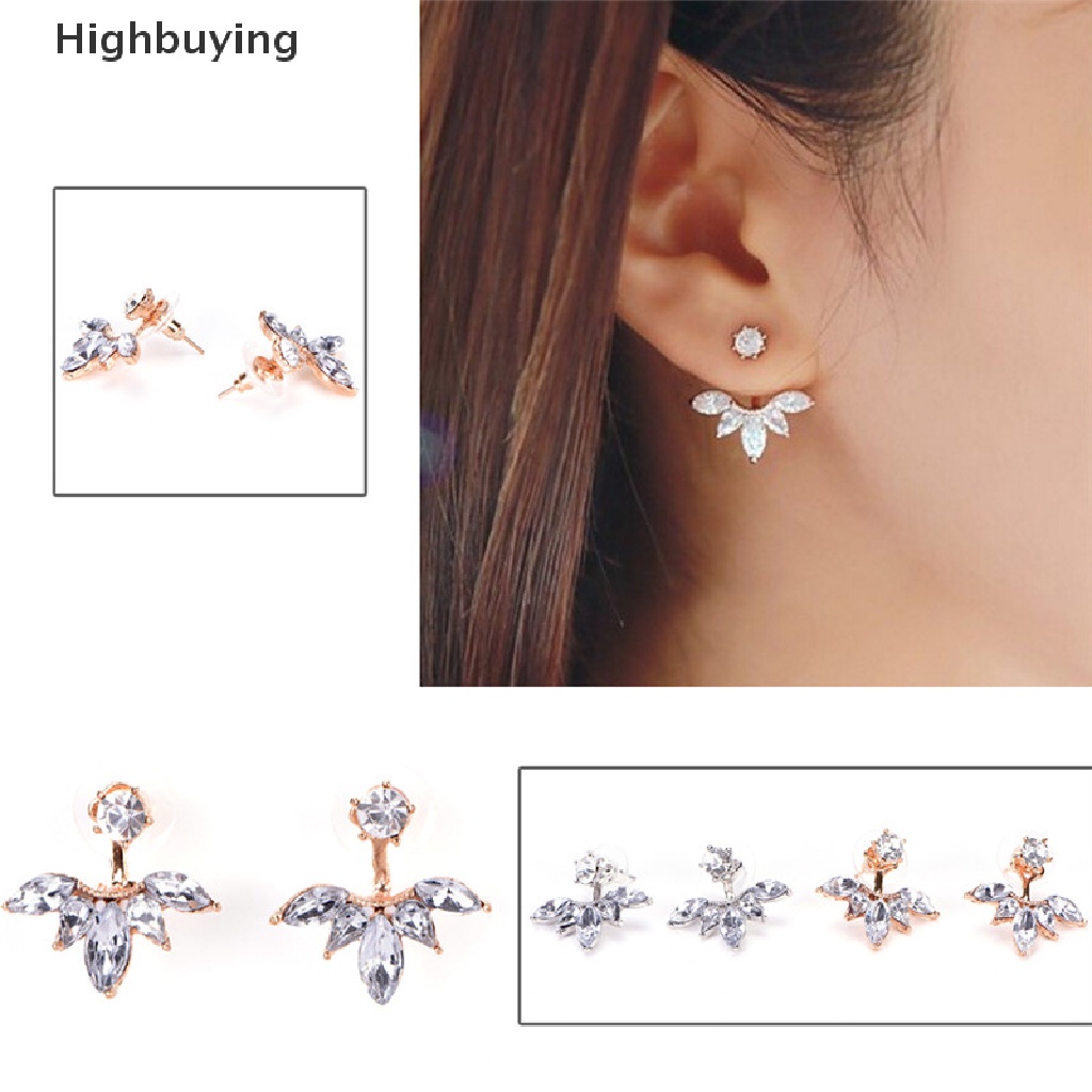 Hbid Hot Sale Berlian Imitasi Anting Daun Fashion Leaf Ear Clips Stud Earrings Untuk Wanita Glory