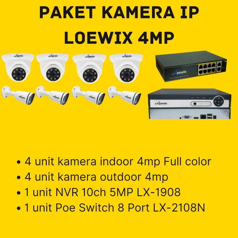 Promo paket ip camera 4mp loewix 8ch full color paket ip camera 8ch