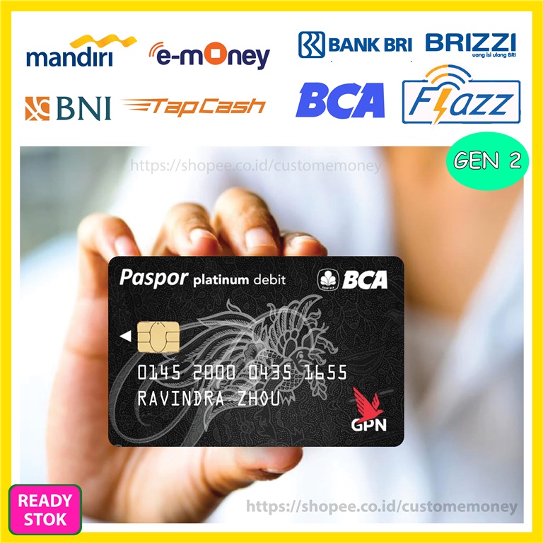 KARTU EMONEY DESIGN PLATINUM CARD PASPOR ETOLL E-MONEY MANDIRI FLAZZ GEN 2 TAPCASH BRIZZI 1 SISI