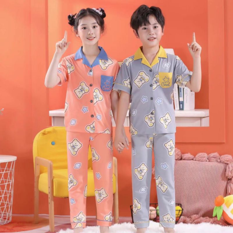 Baju tidur anak perempuan import / piyama anak Laki laki set kancing / piyama couple anak