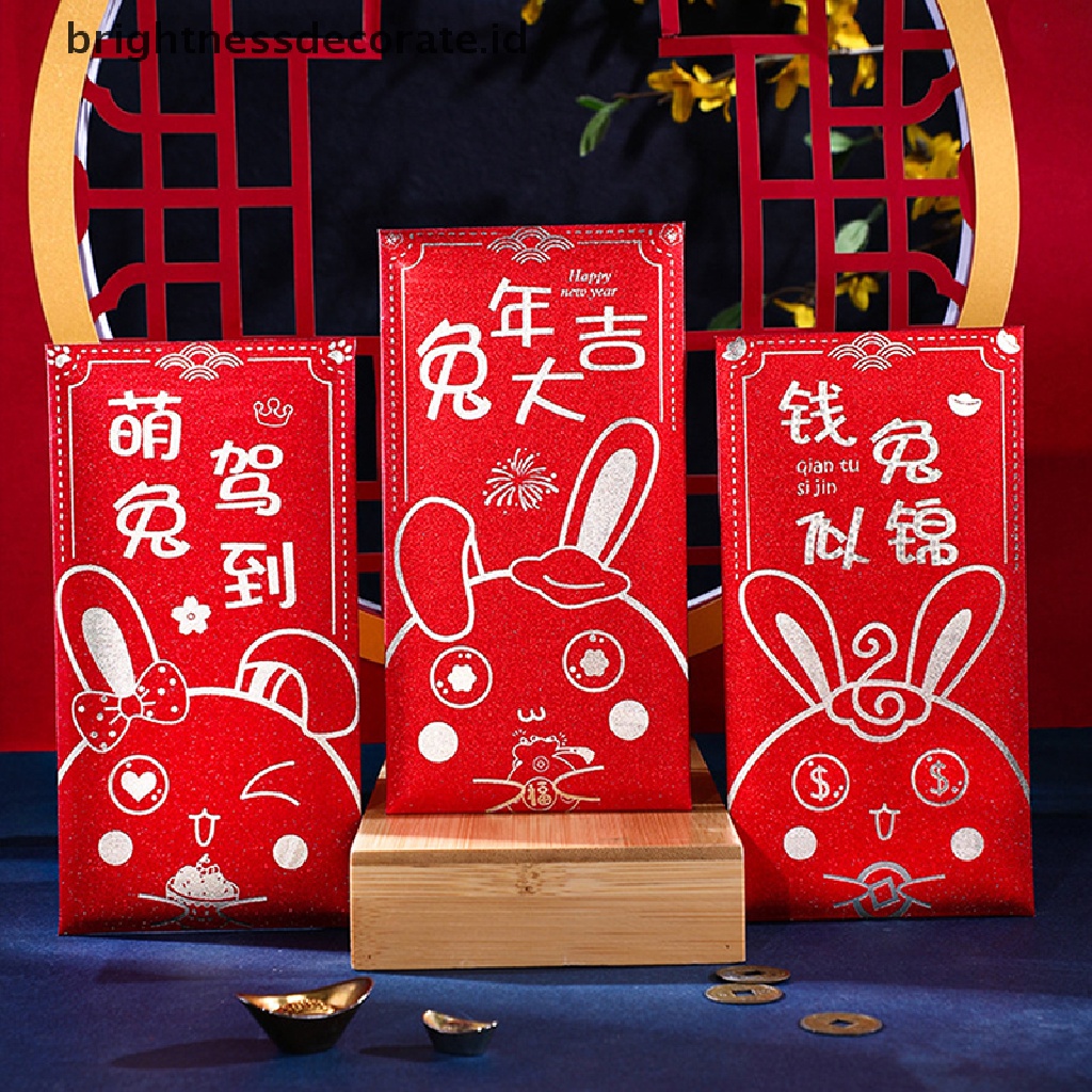[Birth] Chinese Rabbit Year Festival Hongbao Bronzing Amplop Merah Kartun Anak Hadiah Uang Packing Bag Lucky Red Packets Bag [ID]