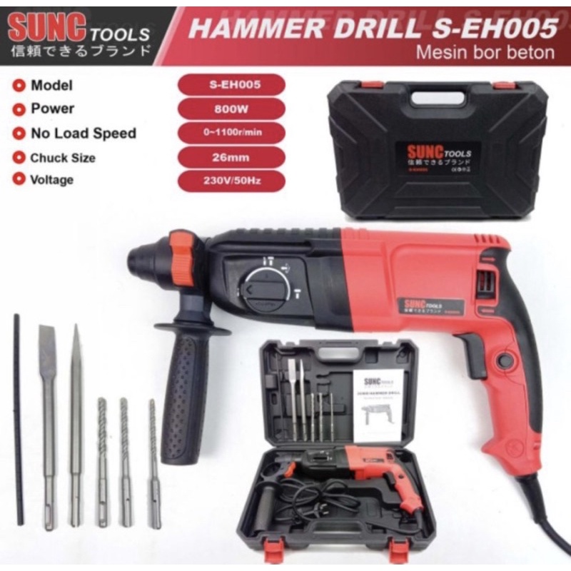 Hammer drill 3 fungsi Mesin bor rotary hammer SUNC S-EH005 bor bobok hammer