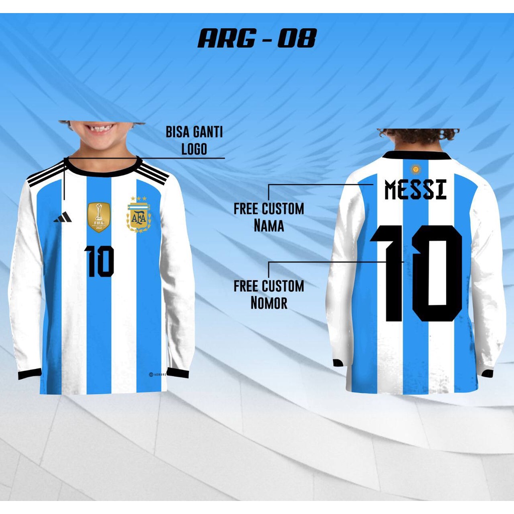 Jersey argentina juara piala dunia 2022 anak baju messi lengan panjang