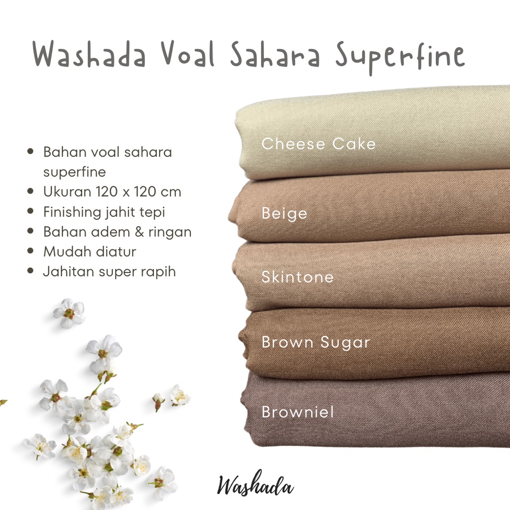 Washada Hijab Segi Empat Polos Voal Sahara Superfine Premium Jahit Tepi 120 x 120 cm / Hijab Kekinia