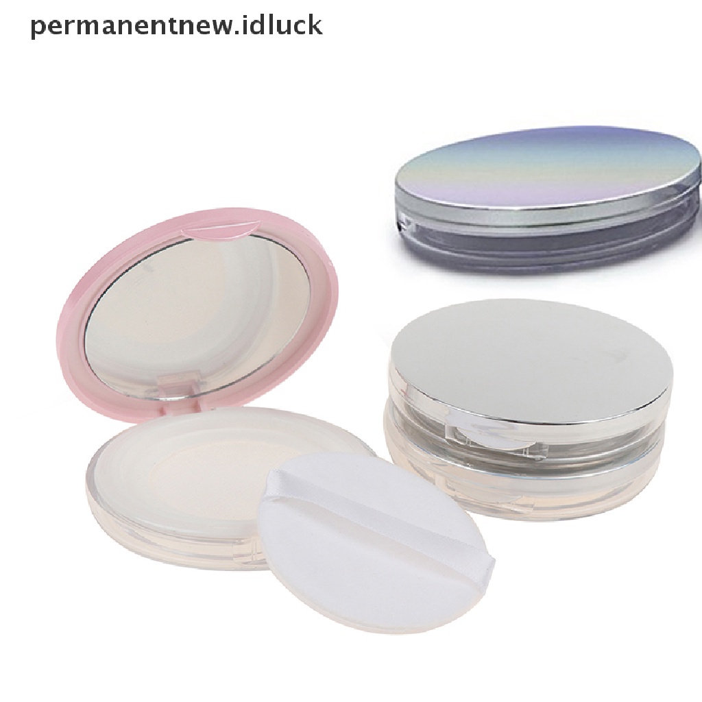 [luckypermanentnew] Ayakan Kosmetik Kosong Portabel Wadah Toples Longgar Puff Box Case Dengan Cermin [ID]