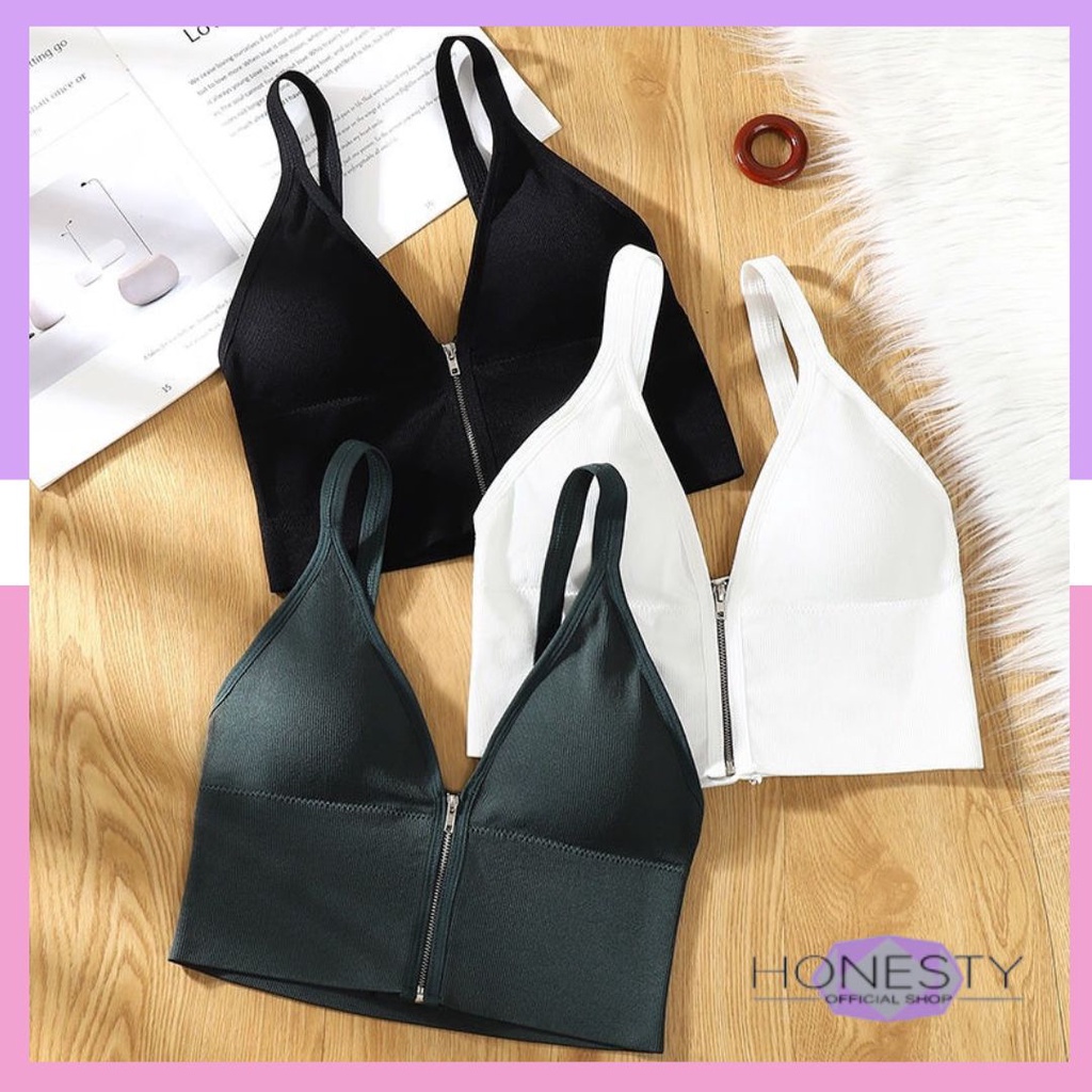 Miss H ~ 232 Tanktop Bra Fashion Resleting Tanktop Wanita Olahraga Gym Jogging dengan Tali Import Atasan Seksi