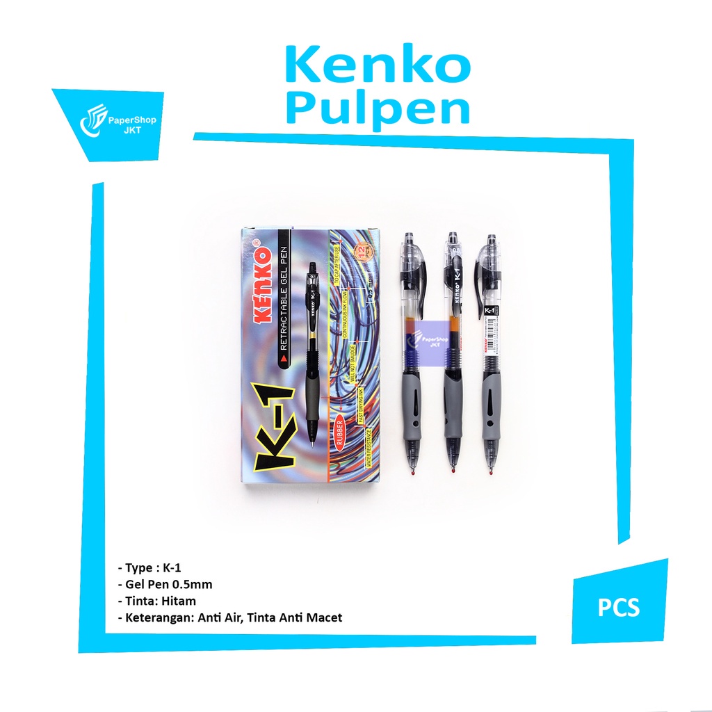 

KENKO - Pulpen Varian Pena Gel Pen K1 0.5 mm Hitam dan Biru - Pcs