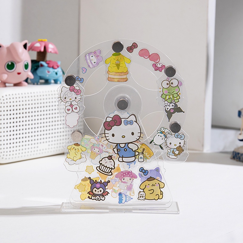 Kartun Ferris Wheel Stand Sanrio Hello Kitty My Melody Akrilik Transparan Rotatable Ferris Wheel Model Hiasan Dekorasi Desktop