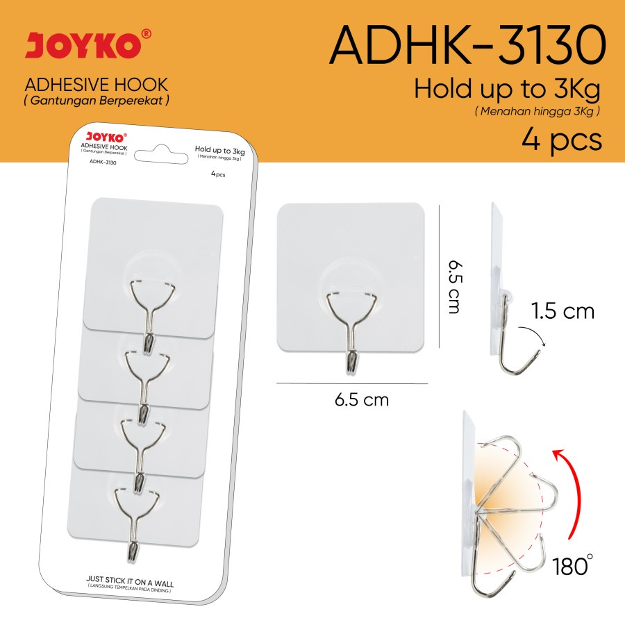 Adhesive Hook Gantungan Baju Tempel Dinding Stainless Joyko ADHK-3130