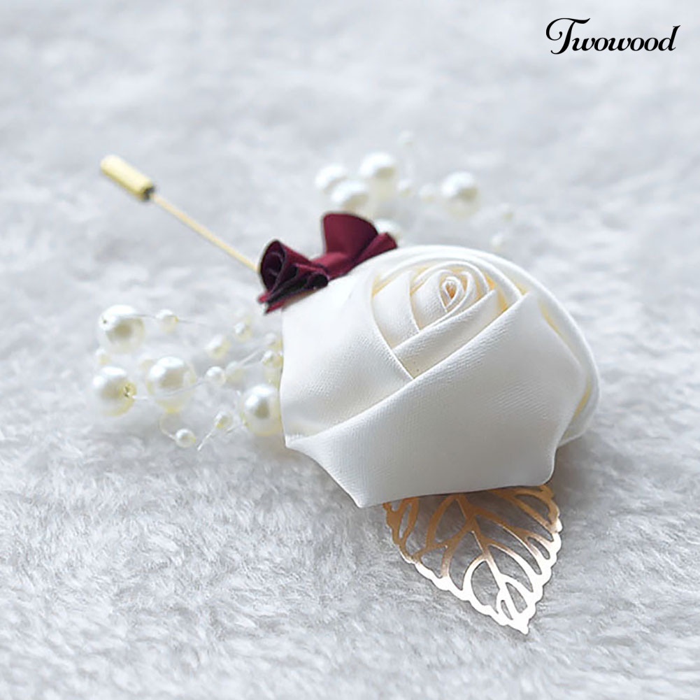 Twowood Artificial Flower Leaf Boutonniere Korsase Akad Nikah Pengantin Pria Bros