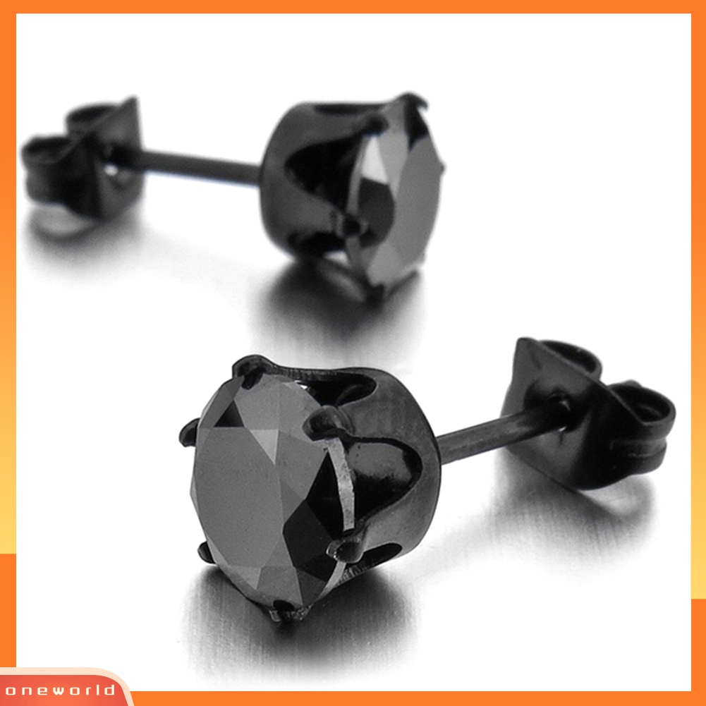 {oneworld} 1pc Punk Pria Wanita6/8mm Hitam Enam Cakar Cubic Zirconia Stud Earrings Perhiasan