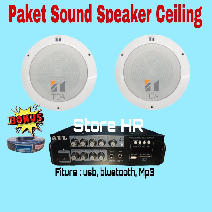 Paket Speaker Ceiling Toa Zs 646R Ampli Ka288 Usb Bluetooth ( 2 Unit ) #Original