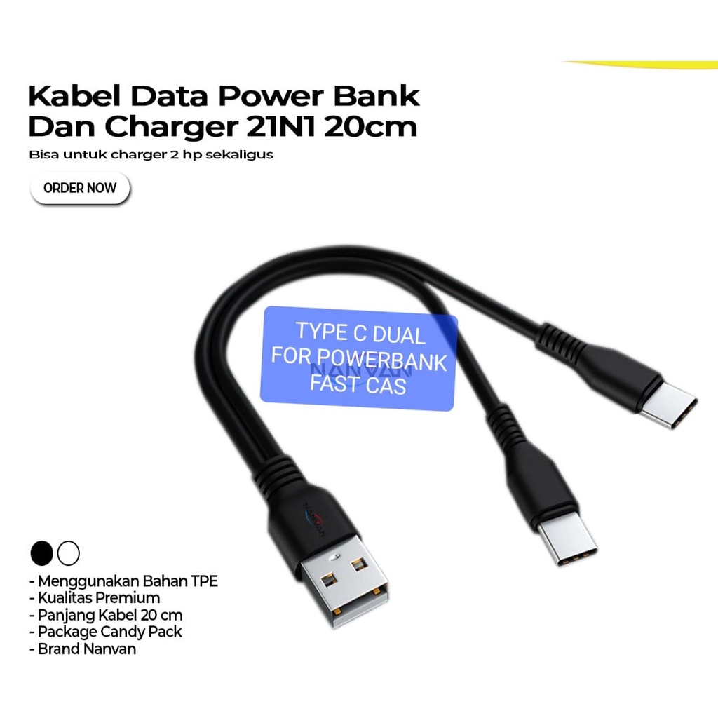 J459 ORIGINAL KABEL DATA PENDEK POWERBANK DUAL USB TYPE C TIPE 20 CM SUPER FAST CHARGING 2IN1 CABLE CAS CASAN QUALLCOM QC QUICK FLASH SPEED MULTI UNIVERSAL J458  2 TYPE C : 2TYPEC  SPEKSIFIKASI : - KABEL CHARGER PENDEK 20CM - 2IN1 - BISA UNTUK CHARGER 2