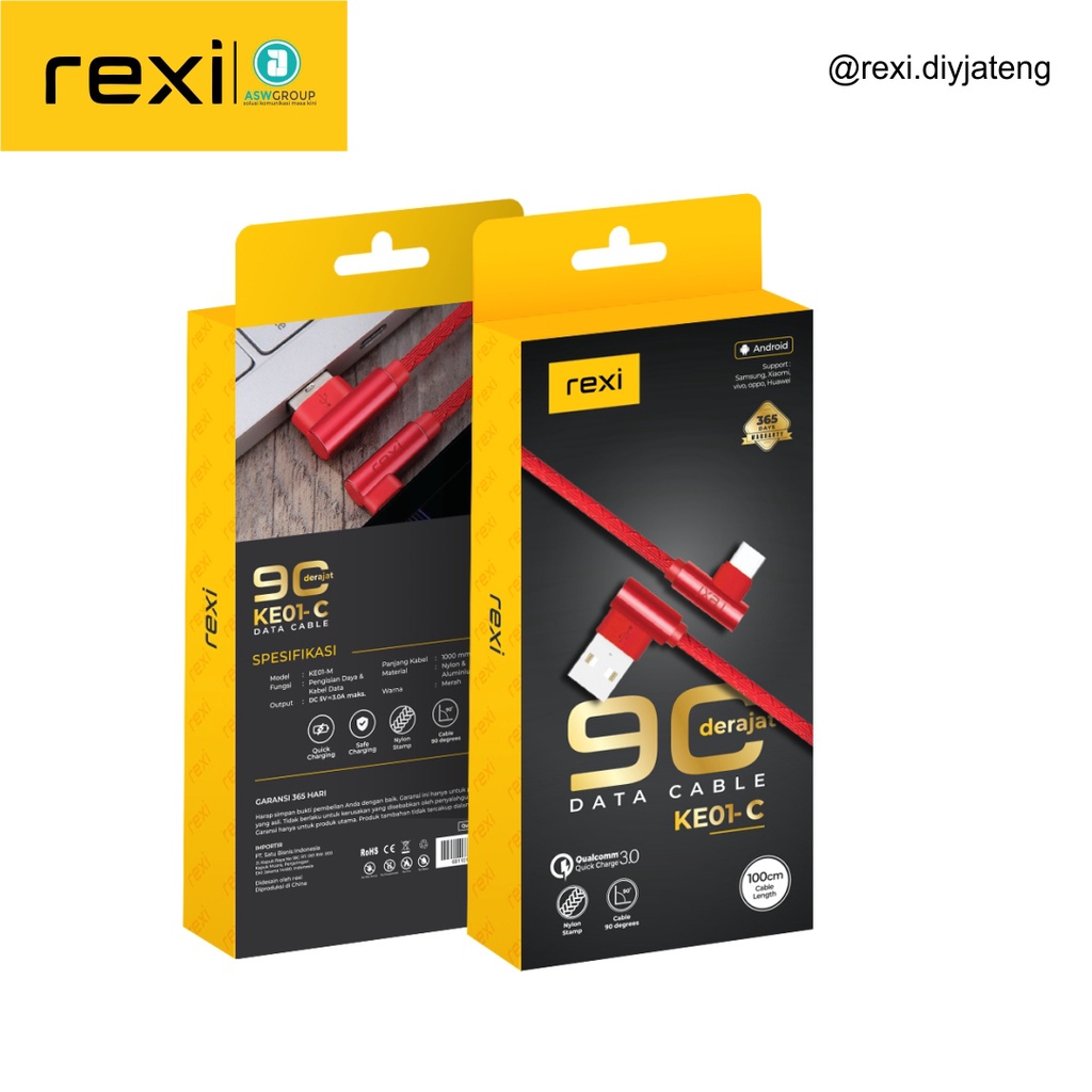 KABEL DATA REXI 90 DERAJAT KE01-C (TYPE C) DAN KE01-M (MICRO ) USB 2.4A Fast Charging CABLE