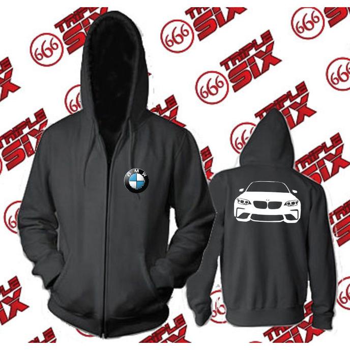 Jacket BMW Sweater Hoodie Pria Bahan Fleece Sablon Polyflex Zipper Resleting Depan