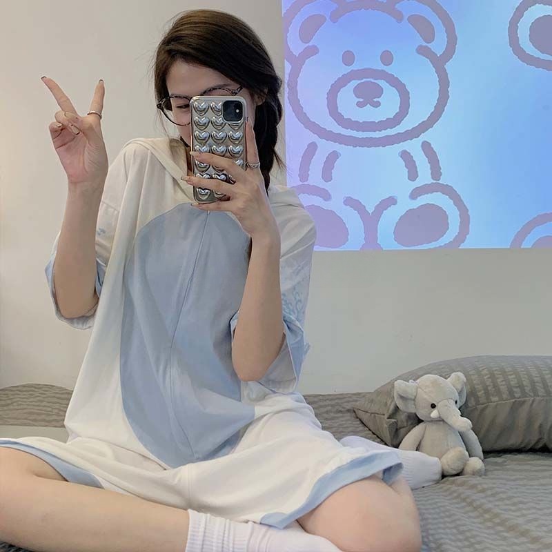 Kartun Jepang lucu katun katun lengan pendek one-piece piyama wanita 2022 musim panas baru bisa dipa
