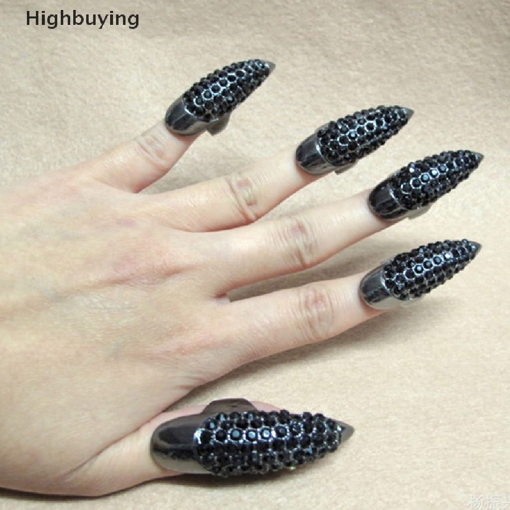 Hbid Kostum Halloween Cakar Cincin Kuku Palsu Gothic Punk Berlian Imitasi Nail Rings Glory