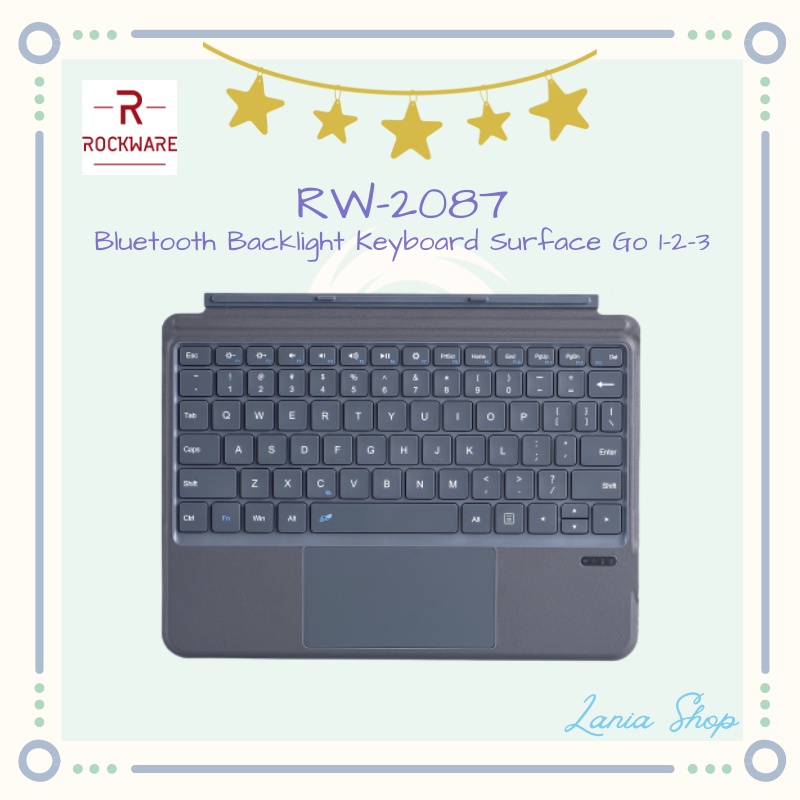 ROCKWARE RW-2087D - Bluetooth Backlight Keyboard for Surface Go 1-2-3