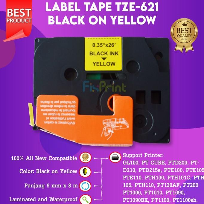 

Label Tape Printer TZE-621 9mm Black On Yellow PT-D600 E300VP E550WVP HOT PROMO