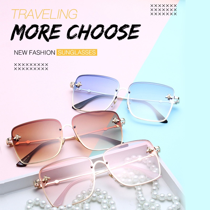 Holiven Kacamata Wanita Fashion Aksesoris Little Bee Gaya Pantai Big Frame Sunglasees