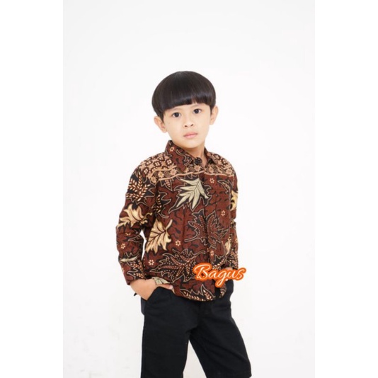 BAJU BATIK KEMWJA ANAK - Kemeja Batik Anak Laki-laki Lengan Panjang Modern Motif Lemah Teles Umur 2-12tahun Kain Katun